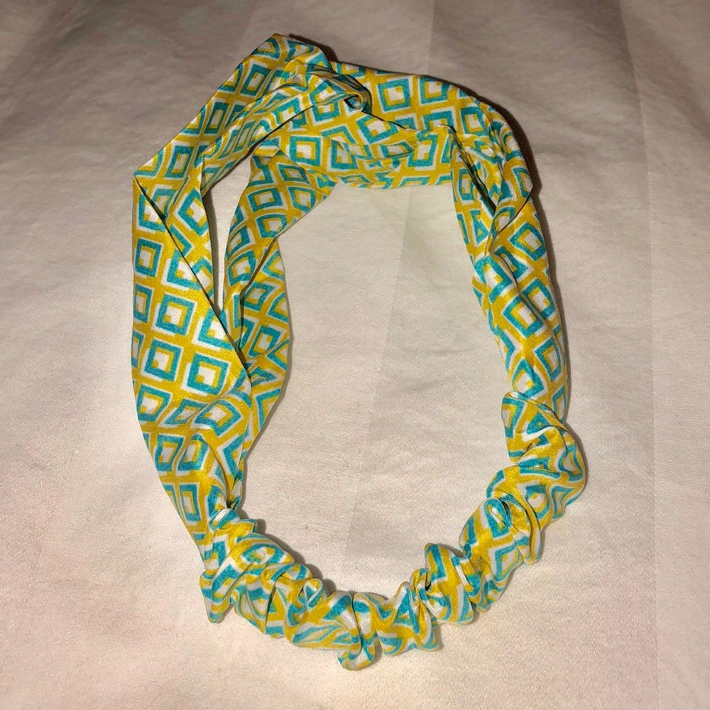 Vintage blue yellow and white elastic headband